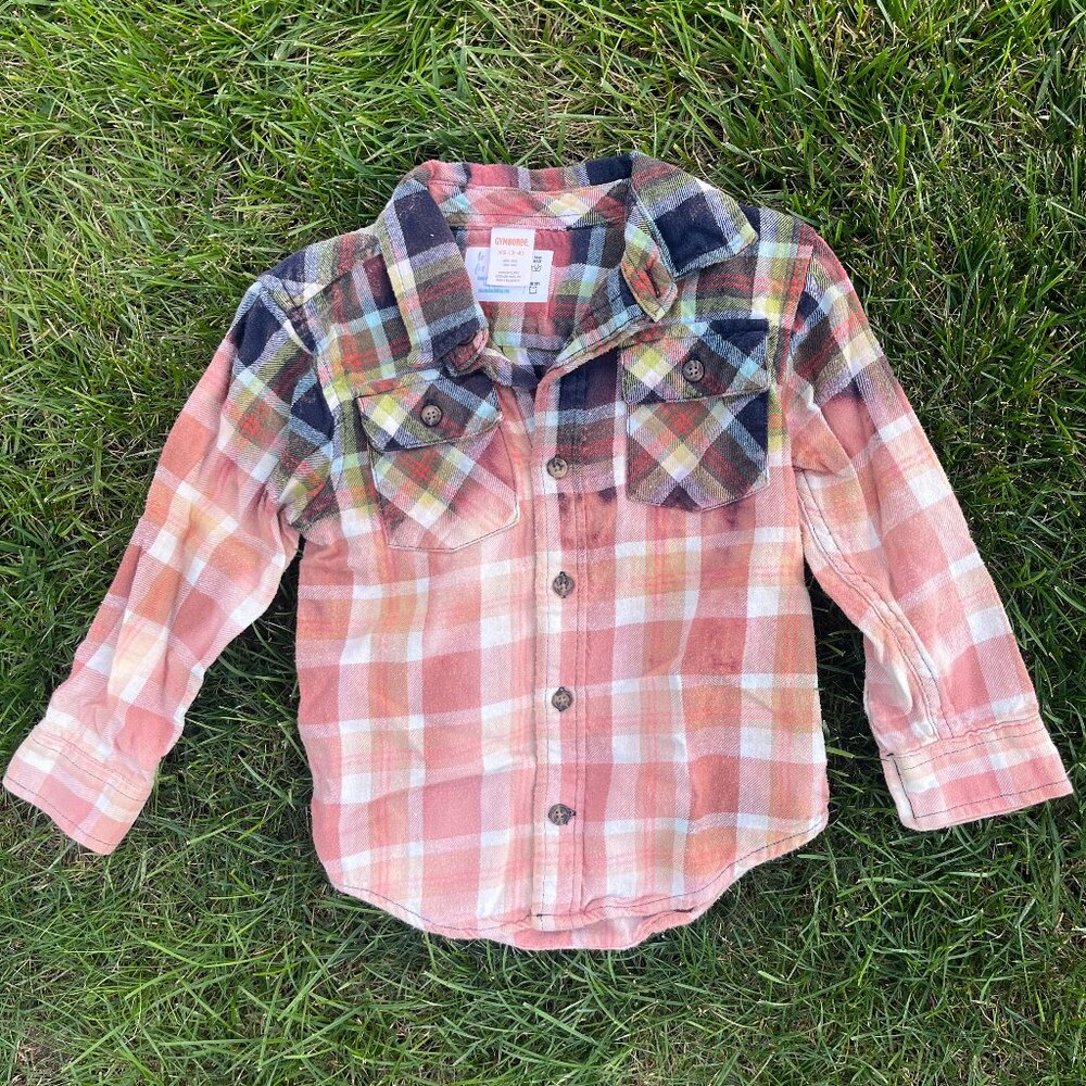 Toddler Child XS 3-4 Ombré Bleach Dye Flannel Shirt